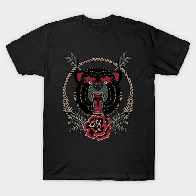 Roaring bear traditional tattoo style T-Shirt by MEJIKU